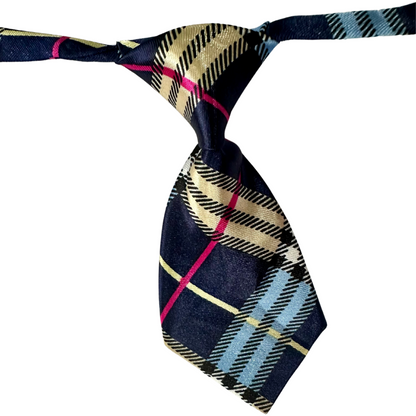 Silky Adjustable Business Tie | Dogs and Cats | Purple Blue Beige Stripe