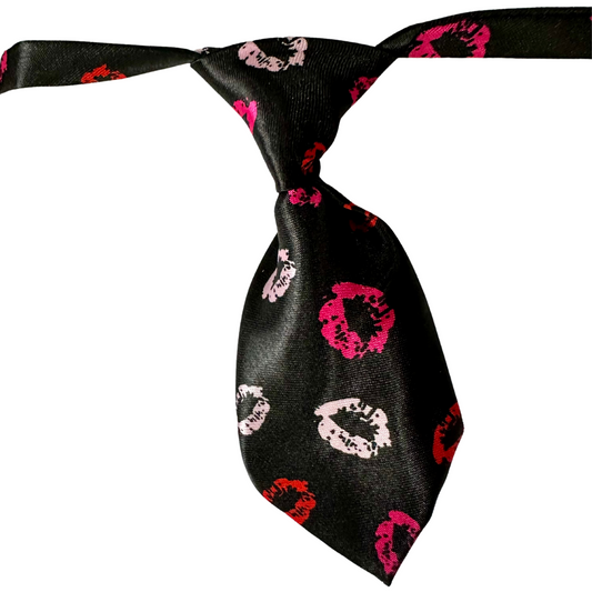 Silky Adjustable Business Tie  | Dogs and Cats | Kiss Lips Black and Pink