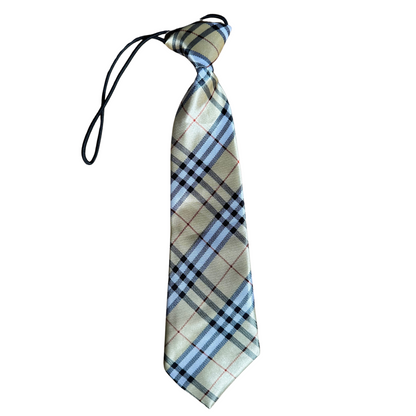 Silky Elastic Business Tie  | Large Dogs | Beige Tartan