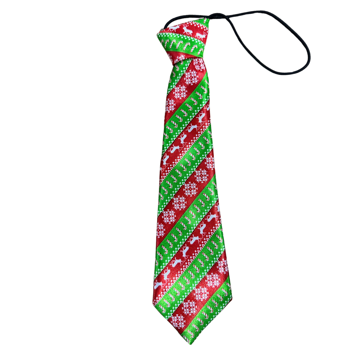 Silky Elastic Business Tie  | Large Dogs | Christmas Green and Red Stripes