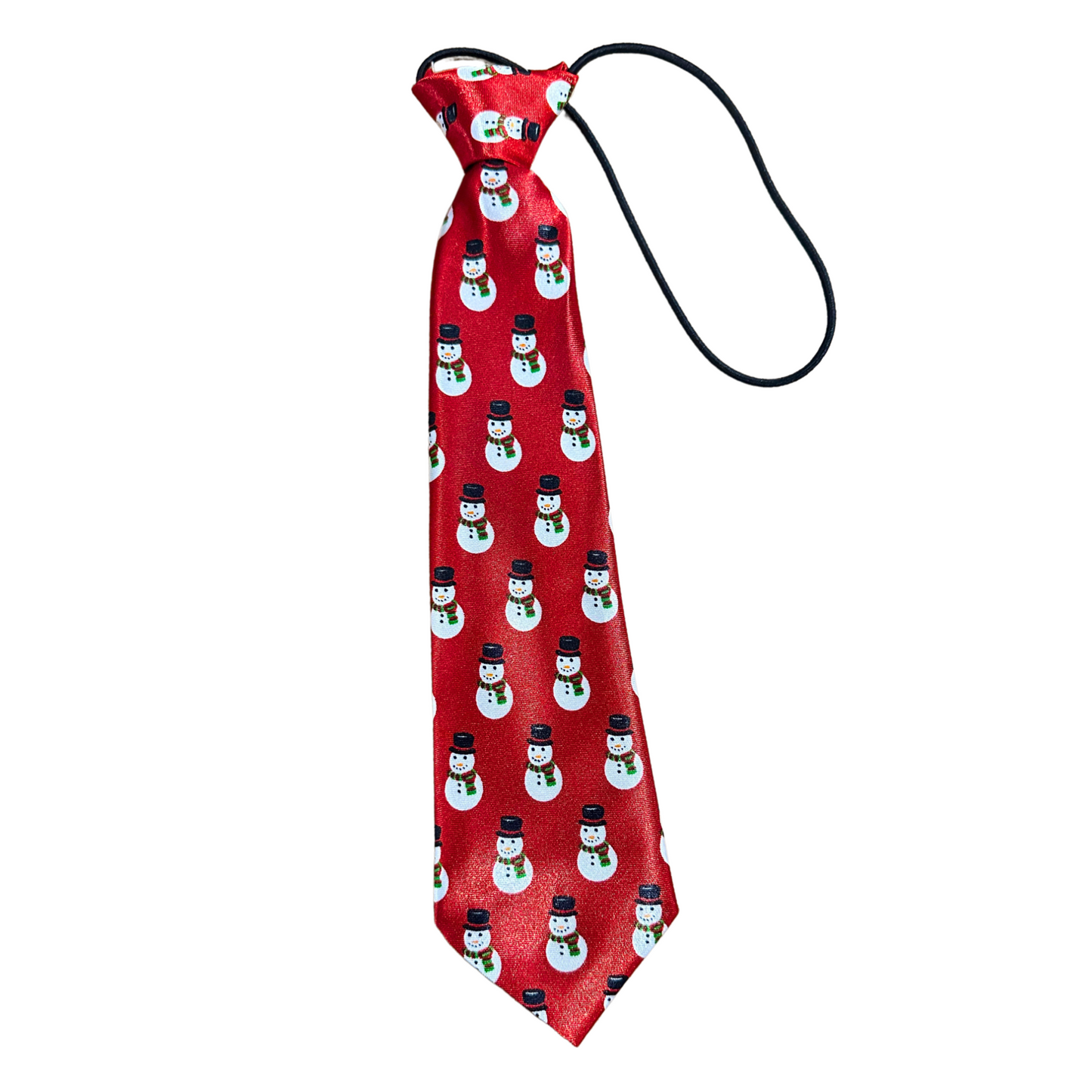 Silky Elastic Business Tie  | Large Dogs | Christmas Red Snowman