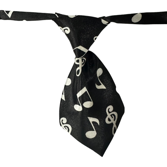 Silky Adjustable Business Tie | Dogs and Cats | Black with White Music Notes