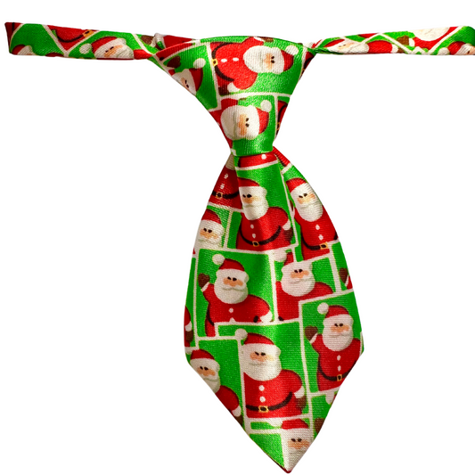 Silky Adjustable Business Tie  | Dogs and Cats | Christmas Green Santa
