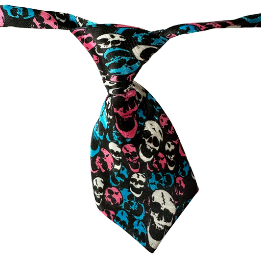 Silky Adjustable Business Tie | Dogs and Cats | Pink Blue White Skulls