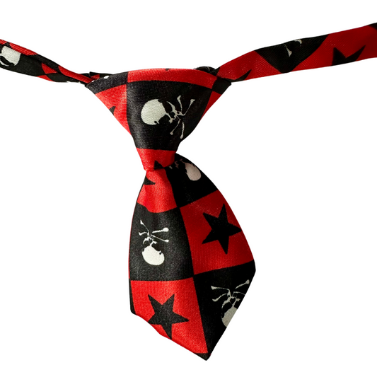 Silky Adjustable Business Tie | Dogs and Cats | Red Black Skull and Star